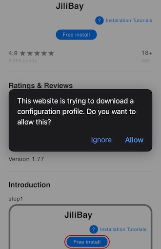 Step 2: click free install and allow.