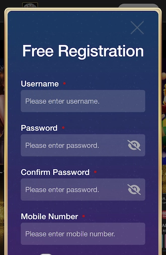 Step 2: Create a username, password, confirm password, mobile number